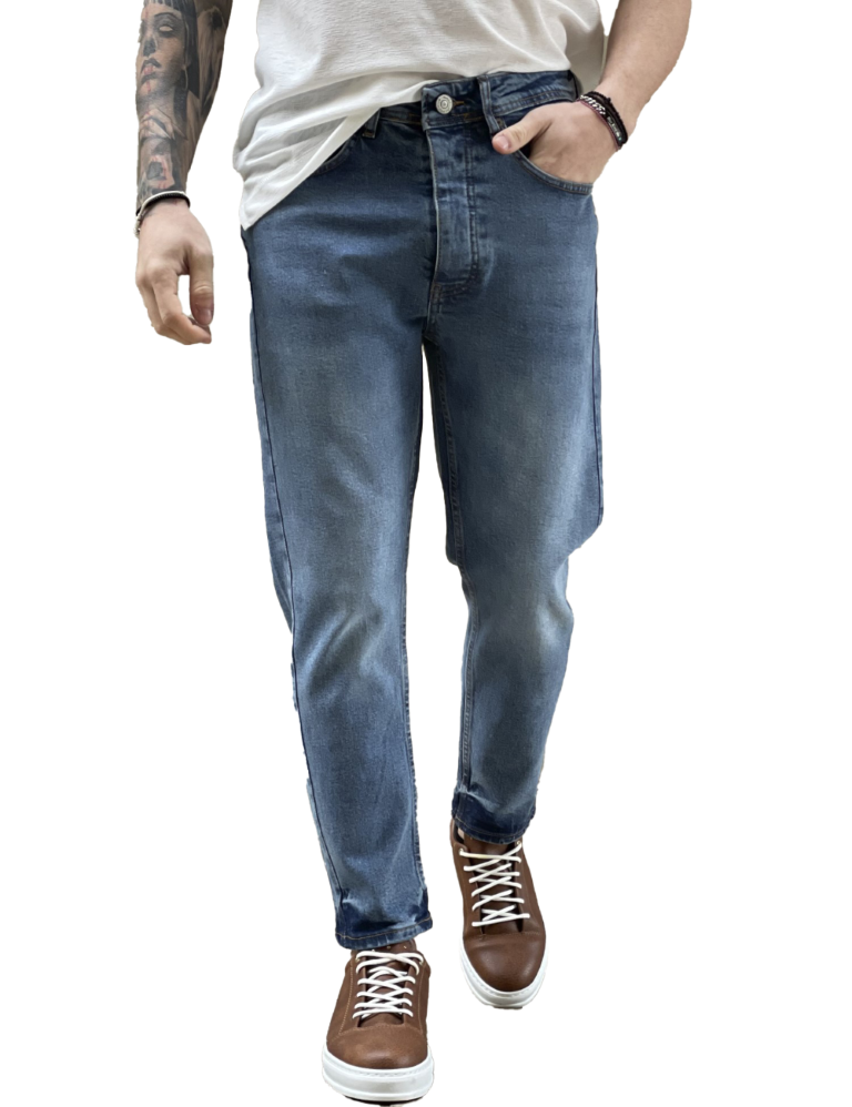 Ανδρικό μπλε σταθερό Loose Jean πεντάτσεπο με κουμπιά JR8000 φωτογραφία